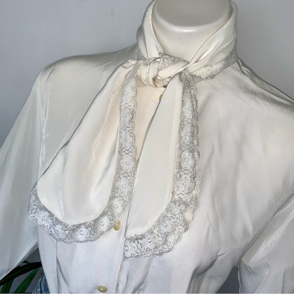 Vintage Tops - v i n t a g e :: Victorian Lace High Draped Neck Tie Blouse
